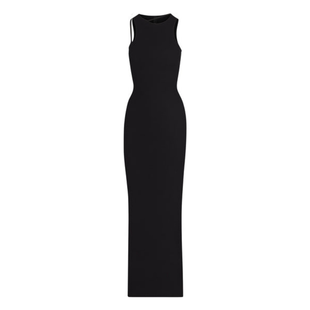 Black SKIMS Soft Lounge Rib Cutout Nightgown Maxi Dress NWT